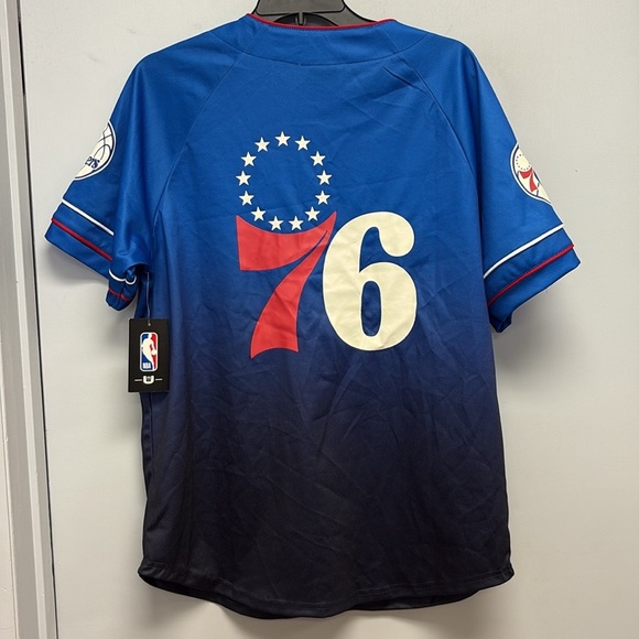 NEW NBA Philadelphia 76ers Short Sleeve Button Down Jersey Size Medium - Picture 2 of 8